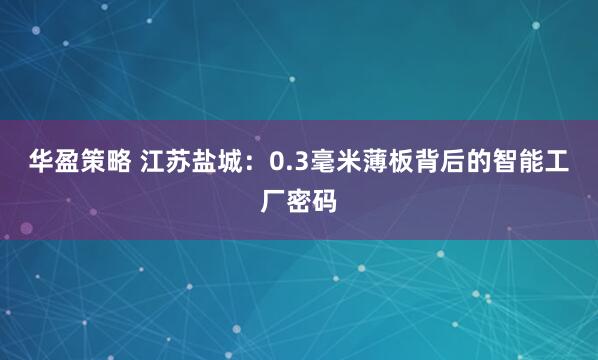 华盈策略 江苏盐城：0.3毫米薄板背后的智能工厂密码