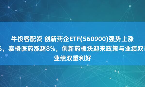 牛投客配资 创新药企ETF(560900)强势上涨2.64%，泰格医药涨超8%，创新药板块迎来政策与业绩双重利好